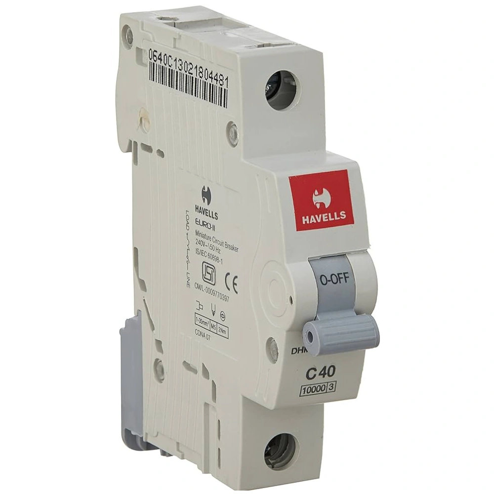 MCB-Havells Euro II 6 Amp 1 Pole 10 kA C-Curve MCB DHMGCSPF006