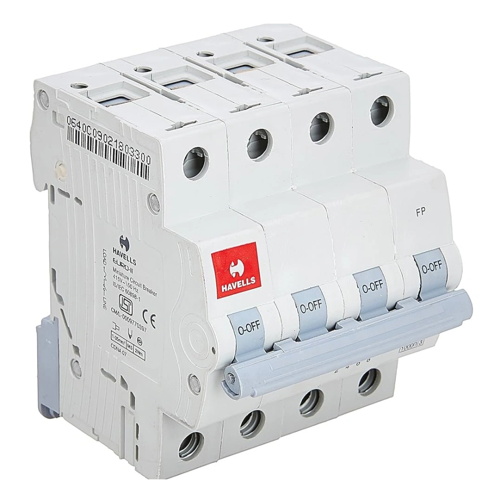 MCB-Havells Euro II 63 Amp 4 Pole 10 kA C-Curve MCB DHMGCFPF063