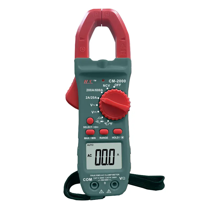 HTC CM-2000 Digital Clamp Meter – 2000A AC/DC, True RMS, Auto Range, NCV, Industrial Multimeter