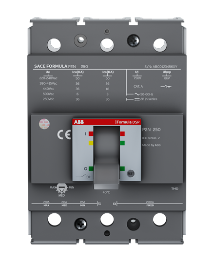 ABB Formula MCCB 250A, 3Pole, 25 kA, Thermomagnetic release,ABB 2C 250 TMD 250-2500 3p F F , 1SDA116326R1
