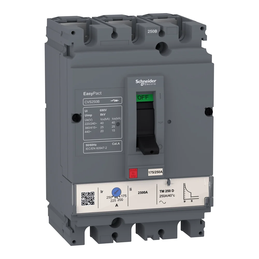 Schneider Electric EasyPact CVS MCCB, 160 A, 3 Pole, 25 kA, Fixed Overload & Fixed Short Circuit, Thermal Magnetic Trip Unit, LV516303